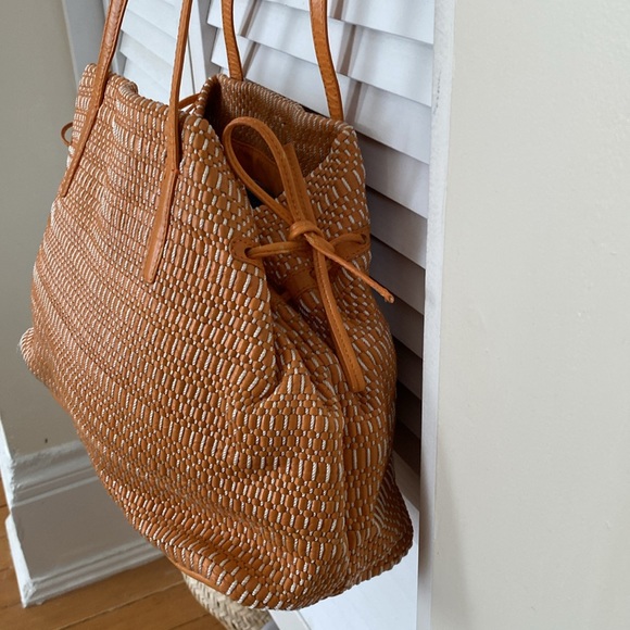 Sigrid Olson Orange Leather and Cotton Woven Purse - Picture 2 of 9